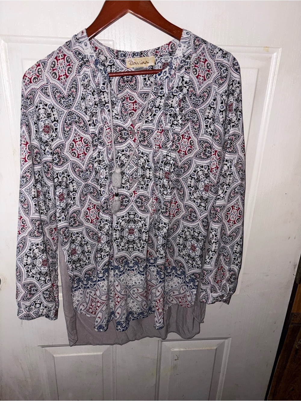 Darling Paisley Tie-Front Tunic in White, Black and Red
